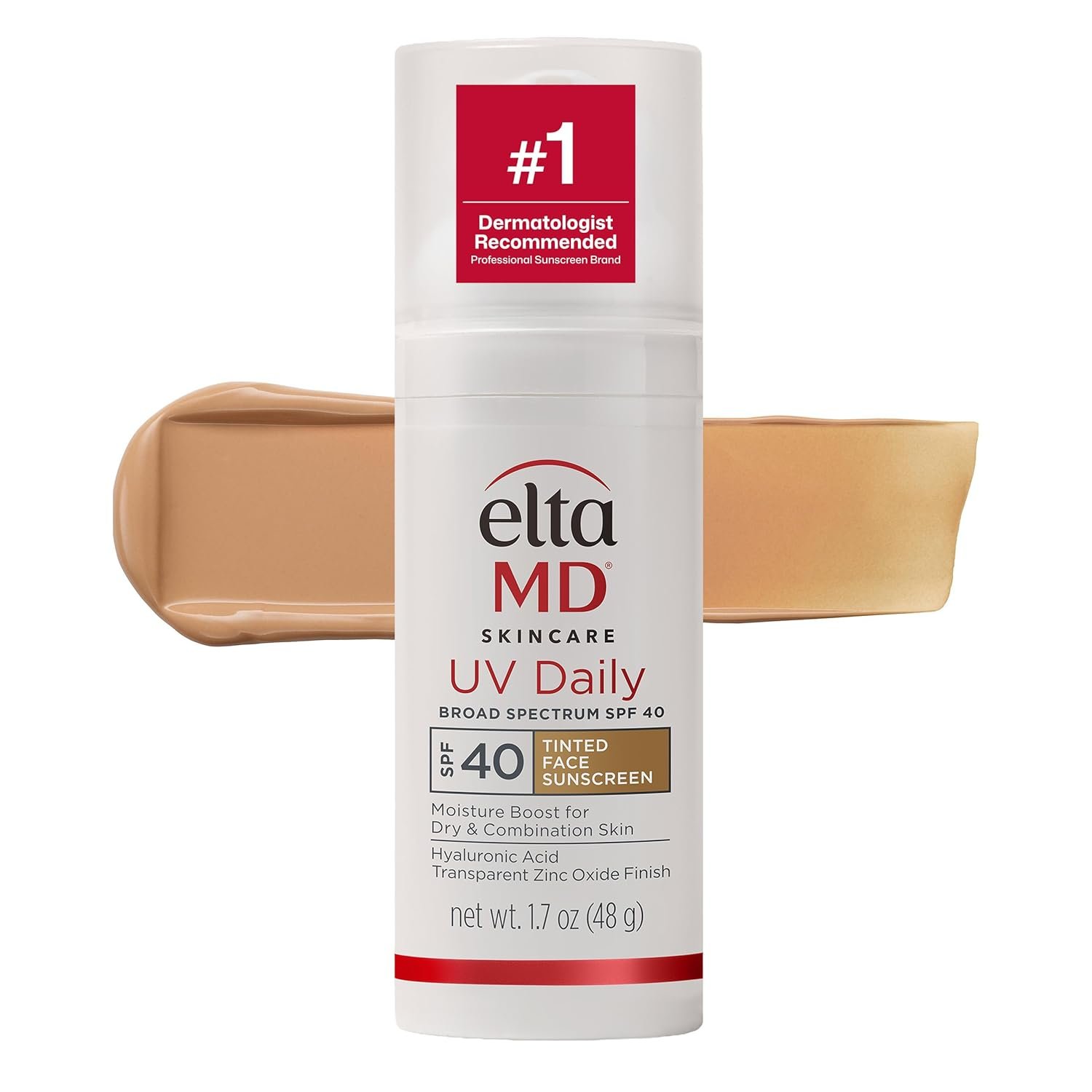 **Alt Text:** EltaMD UV Daily Face Sunscreen SPF 40 with hyaluronic acid, tinted formula, broad-spectrum sun protection, and lightweight hydration for dry and combination skin.